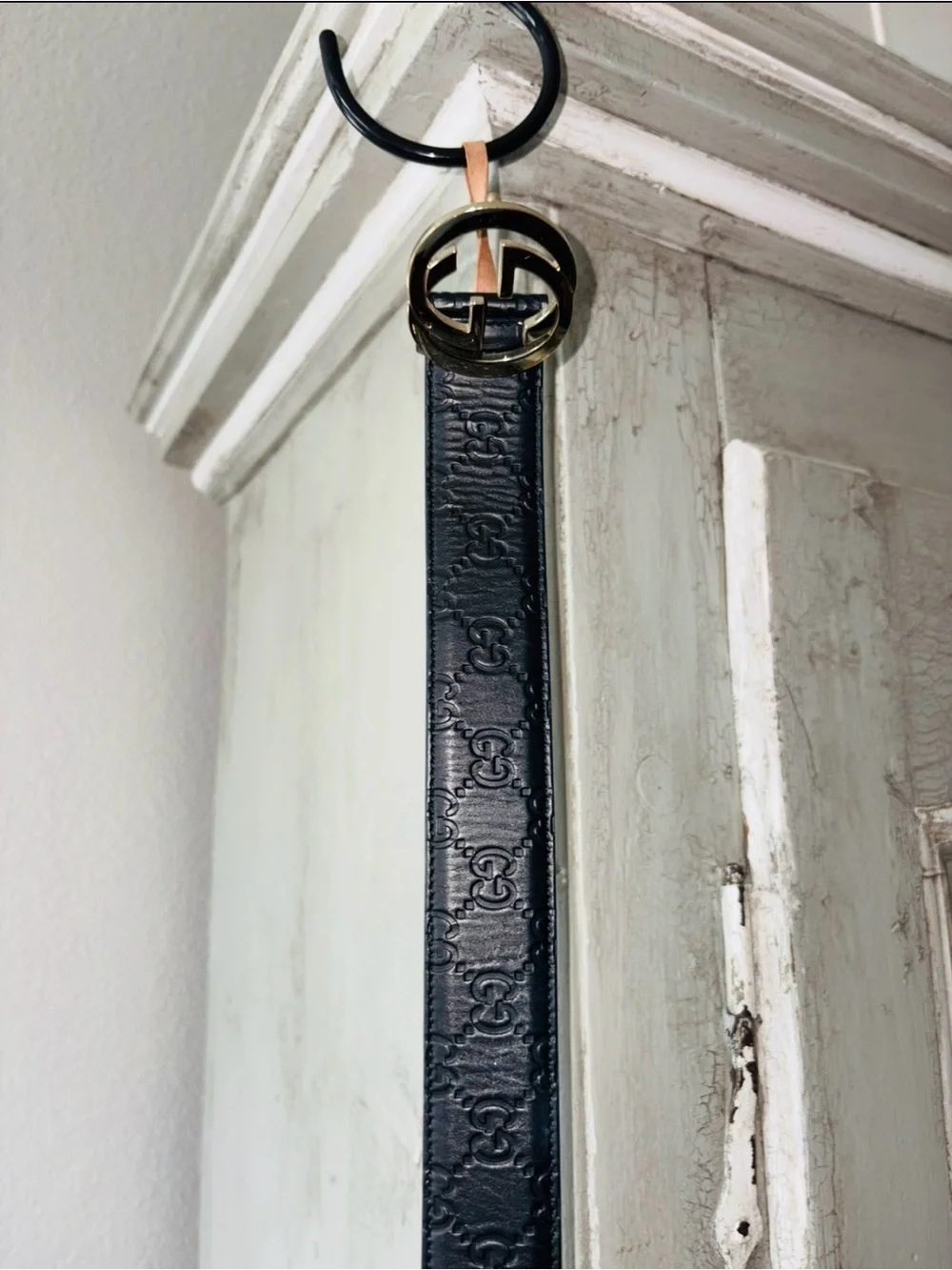 Gucci Black Leather Belt with Gold Double G Buckle